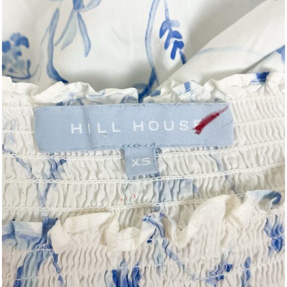 Hill House The Caroline Nap Dress Midi Blue Botanical Floral Off Shoulder Sz XS - Picture 6 of 7